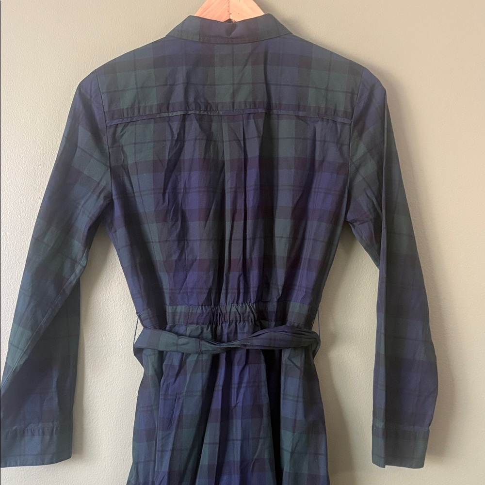 J. Crew Blackwatch Navy Black Green Long Sleeve Tie Shirt Dress Tartan Sz 8 - Picture 9 of 9